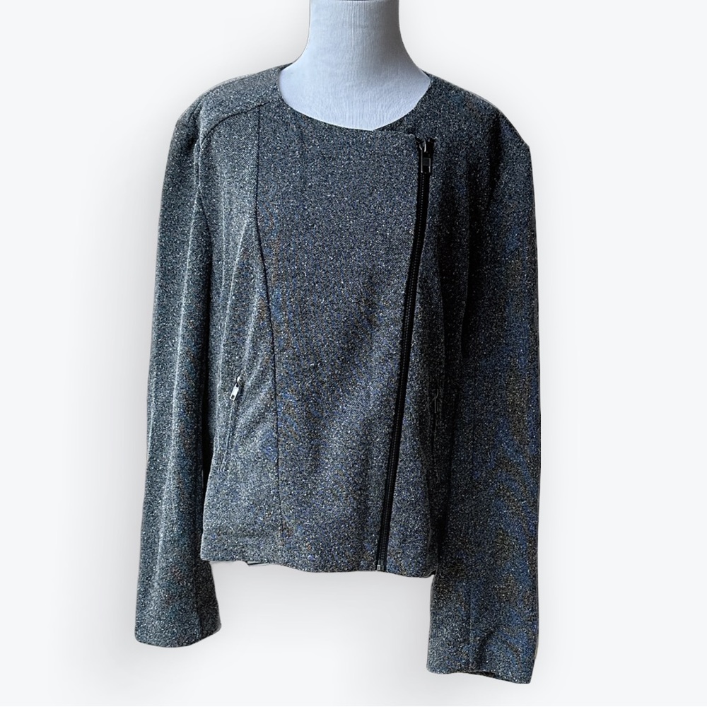Asymmetrical Edgy Minimalist Sharp Urban Futuristic Marled Gray Moto Jacket~XXL